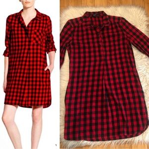 Madewell Latitude Plaid Red Buffalo Check Womens Half Buttons Shirt Dress S